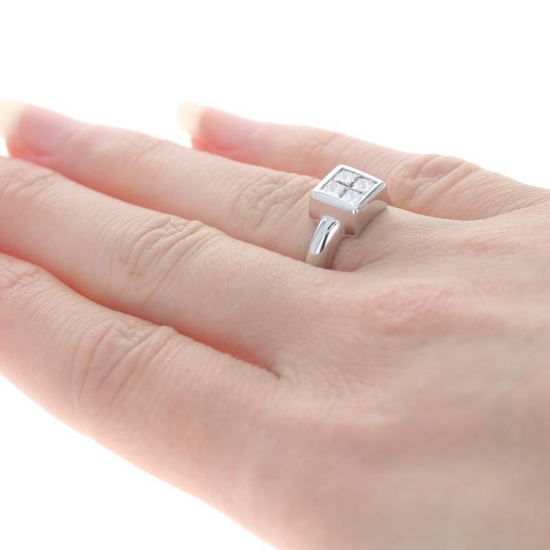 White Gold Diamond Square Cluster Ring - 14k Princess .64ctw Engagement In Excellent Condition In Greensboro, NC