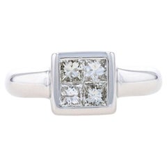 White Gold Diamond Square Cluster Ring - 14k Princess .64ctw Engagement
