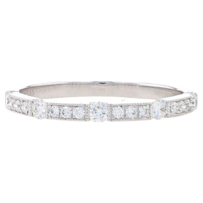 White Gold Diamond Stackable Band - 14k Round Cut .31ctw Milgrain Wedding Ring For Sale