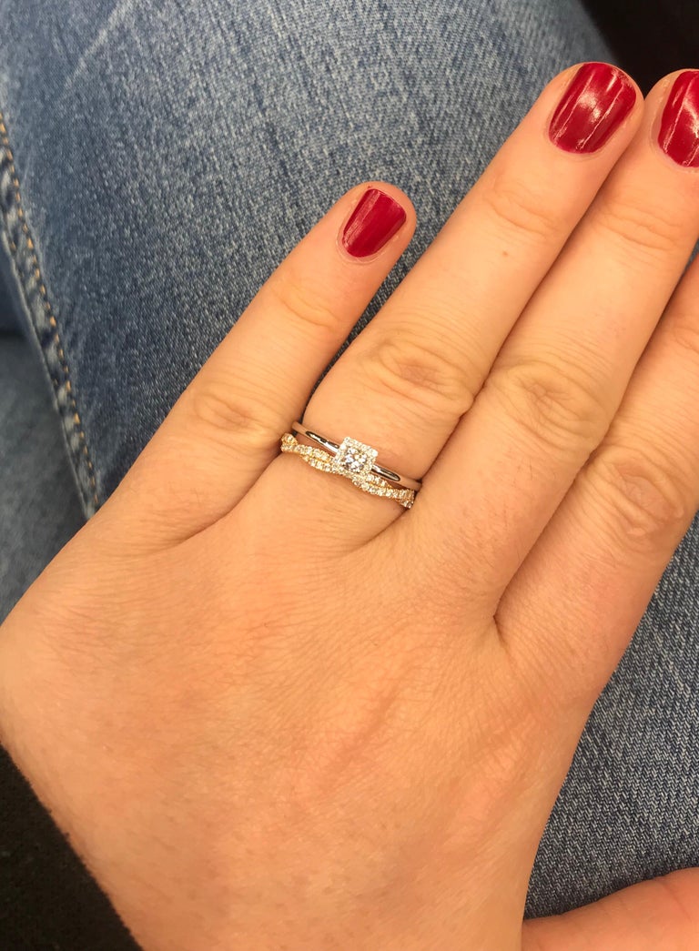 White and Rose Gold Diamond Stackable Rings main image 1