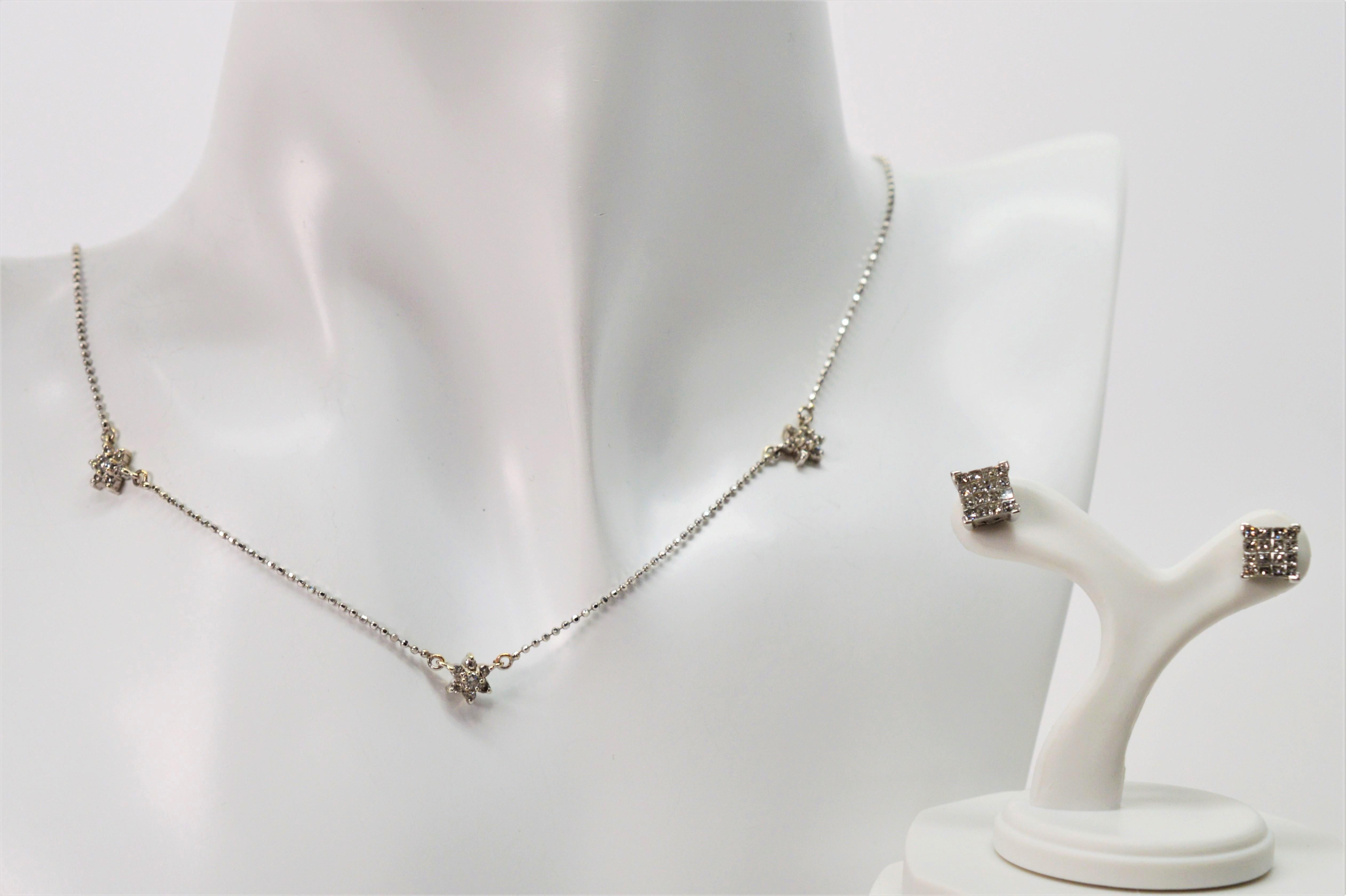 White Gold Diamond Star Necklace and Stud Earring Duo 2