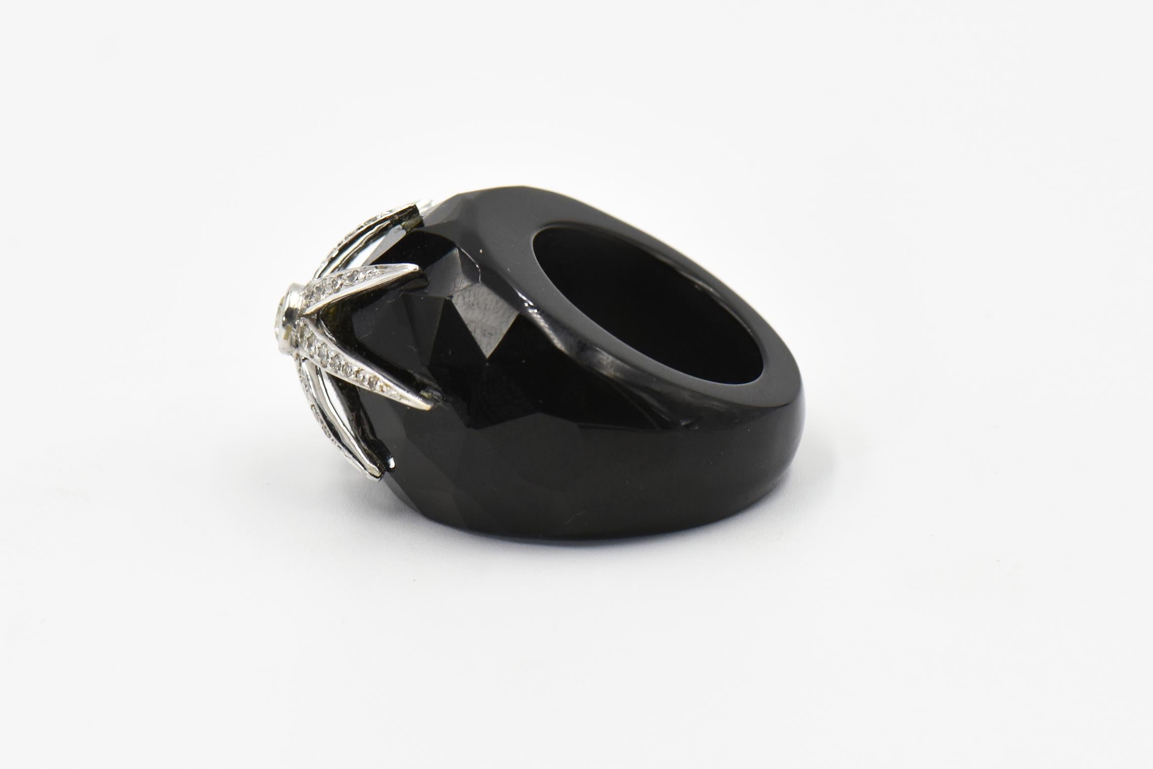 black faceted ring