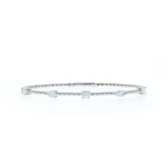 White Gold Diamond Station Flex Bangle Bracelet 6 3/4" - 14k Oval 1.25ctw