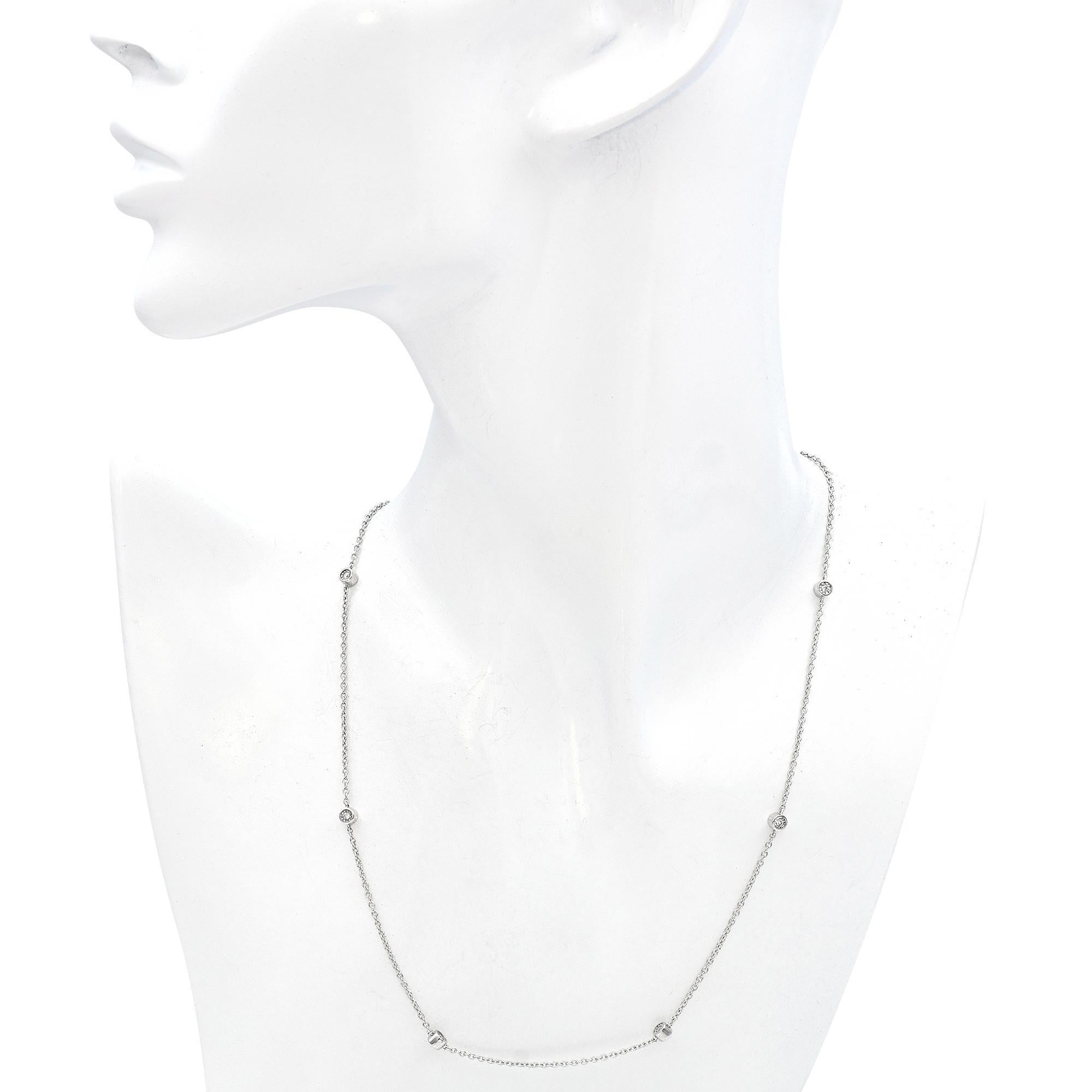 Collar Estación Diamante Oro Blanco Corte redondo en venta