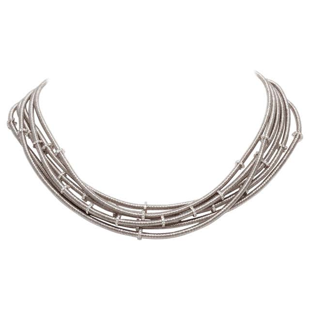 White Gold Diamond String Choker Necklace For Sale at 1stDibs | diamond ...