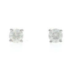 Pendientes de Oro Blanco con Diamantes - 10k Redondos Brillantes 1/3ctw Perforados