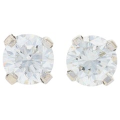White Gold Diamond Stud Earrings, 14 Karat Round Brilliant Cut .41 Carat Pierced