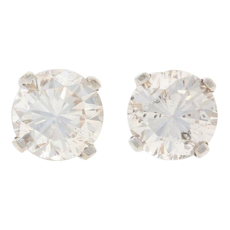 White Gold Diamond Stud Earrings, 14 Karat Round Brilliant Cut .81 Carat Pierced For Sale