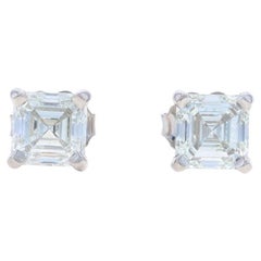 White Gold Diamond Stud Earrings - 14k Asscher 2.03ctw GIA