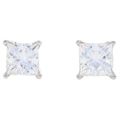 White Gold Diamond Stud Earrings - 14k Princess 1.75ctw GSI Pierced Screw-Ons