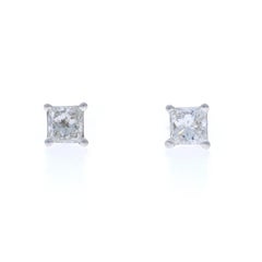 White Gold Diamond Stud Earrings - 14k Princess .24ctw Pierced