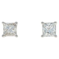 Boucles d'oreilles diamant en or blanc - 14k Princesse .70ctw Pierced