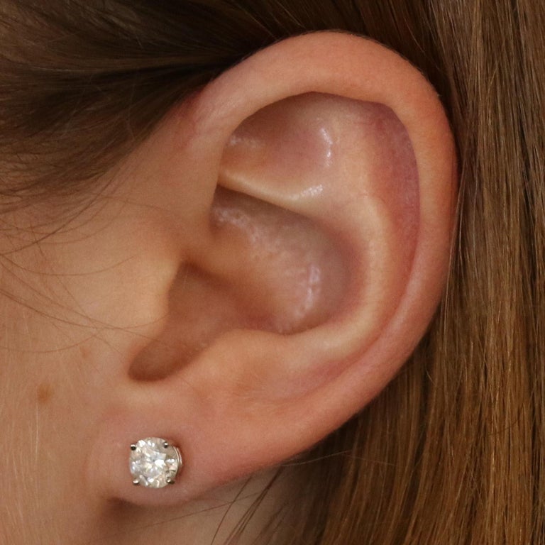 White Gold Diamond Stud Earrings, 14k Round 1.23ctw Pierced ScrewOn