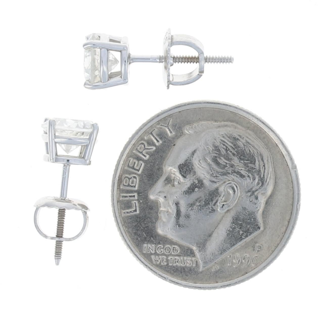 Orecchini con diamanti in oro bianco, 14k, tondi da 1,23 ct. con chiusura a vite In condizioni ottime in vendita a Greensboro, NC