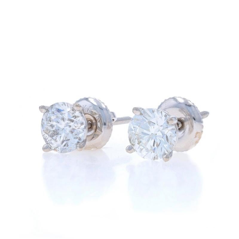 Round Cut White Gold Diamond Stud Earrings - 14k Round 1.54ctw Pierced Screw-Ons For Sale