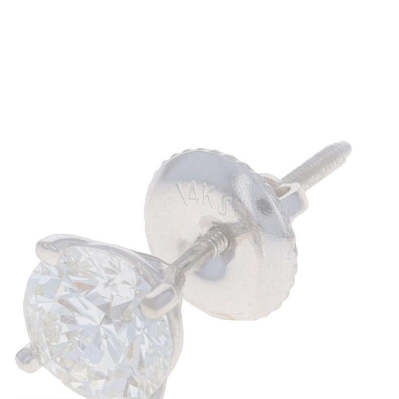 White Gold Diamond Stud Earrings - 14k Round 1.54ctw Pierced Screw-Ons For Sale 1
