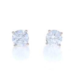 White Gold Diamond Stud Earrings - 14k Round 1.54ctw Pierced Screw-Ons