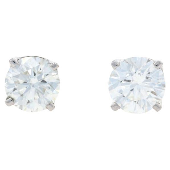 White Gold Diamond Stud Earrings, 14k Round .73ctw Pierced Screw-On Closures For Sale