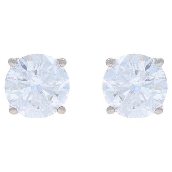 White Gold Diamond Stud Earrings - 14k Round Brilliant 1.00ctw Pierced in vendita