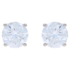 White Gold Diamond Stud Earrings - 14k Round Brilliant 1.00ctw Pierced