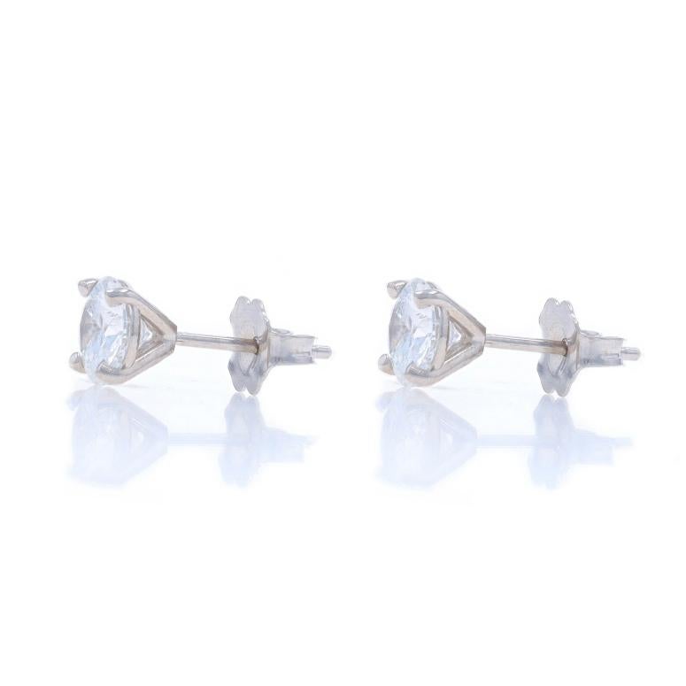 Round Cut White Gold Diamond Stud Earrings - 14k Round Brilliant 1.04ctw Pierced