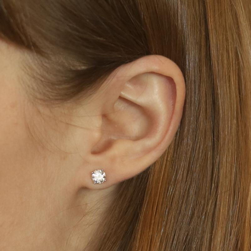 White Gold Diamond Stud Earrings - 14k Round Brilliant 1.04ctw Pierced In New Condition In Greensboro, NC