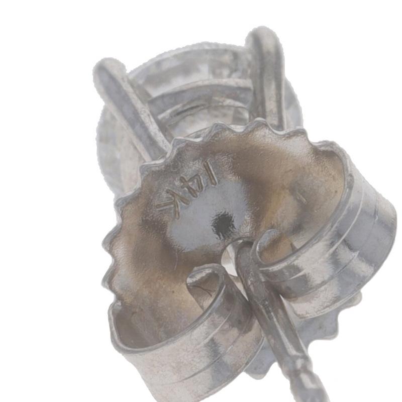 White Gold Diamond Stud Earrings - 14k Round Brilliant 1.04ctw Pierced 1