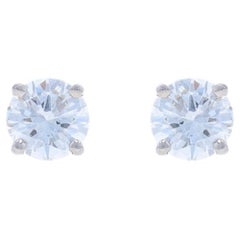 White Gold Diamond Stud Earrings - 14k Round Brilliant 1.04ctw Pierced