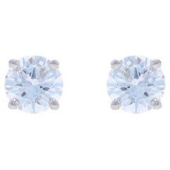 White Gold Diamond Stud Earrings - 14k Round Brilliant 1.04ctw Pierced