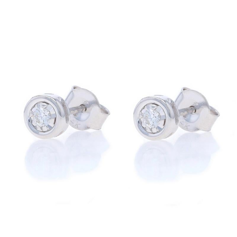 Round Cut White Gold Diamond Stud Earrings - 14k Round Brilliant .10ctw Pierced For Sale