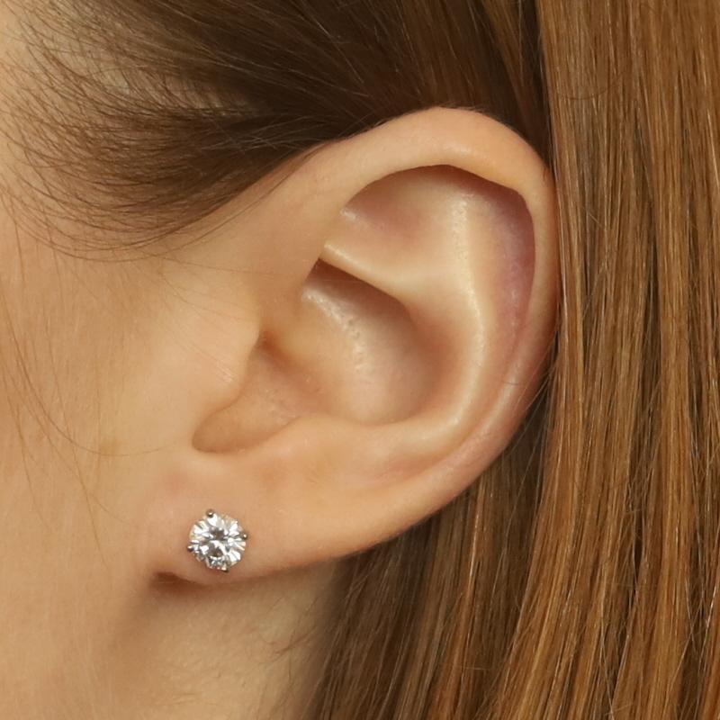 Round Cut White Gold Diamond Stud Earrings - 14k Round Brilliant 1.26ctw GIA Pierced