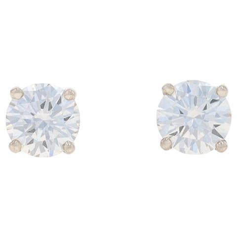 White Gold Diamond Stud Earrings - 14k Round Brilliant 1.26ctw GIA Pierced