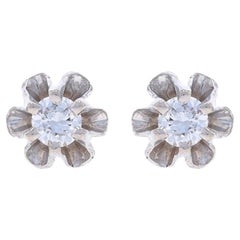 Boucles d'oreilles diamant en or blanc - 14k Round Brilliante .12ctw Buttercup Pierce