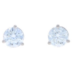 White Gold Diamond Stud Earrings - 14k Round Brilliant 1.41ctw GIA Pierced