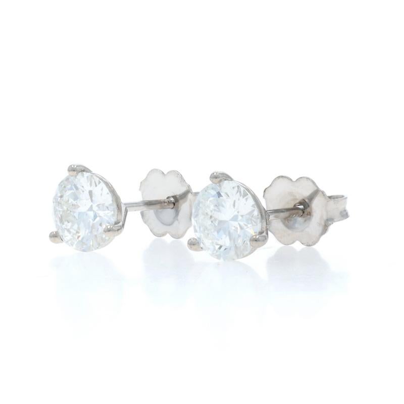 Taille ronde Boucles d'oreilles diamant en or blanc - 14k brillant rond 1.42ctw GIA percé