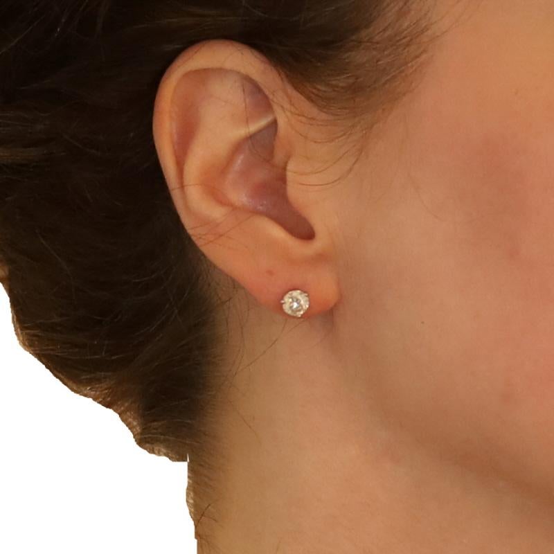 Boucles d'oreilles diamant en or blanc - 14k brillant rond 1.42ctw GIA percé Excellent état à Greensboro, NC