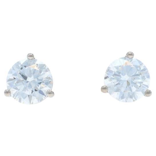 White Gold Diamond Stud Earrings - 14k Round Brilliant 1.42ctw GIA Pierced