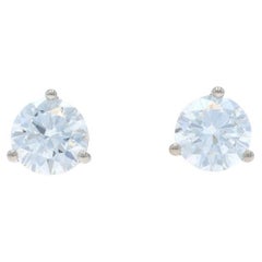White Gold Diamond Stud Earrings - 14k Round Brilliant 1.42ctw GIA Pierced
