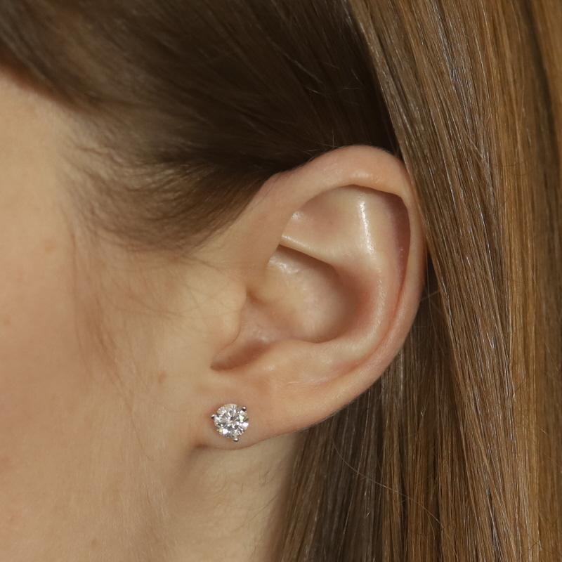 Round Cut White Gold Diamond Stud Earrings - 14k Round Brilliant 1.42ctw Pierced