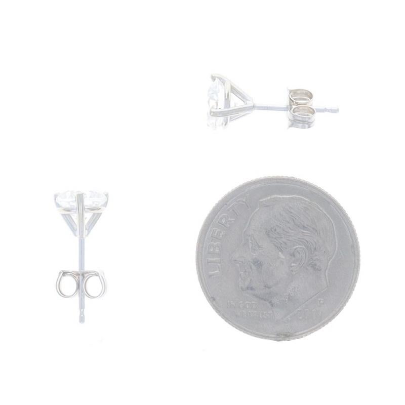 White Gold Diamond Stud Earrings - 14k Round Brilliant 1.42ctw Pierced In New Condition In Greensboro, NC