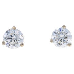 White Gold Diamond Stud Earrings - 14k Round Brilliant 1.42ctw Pierced