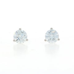 White Gold Diamond Stud Earrings - 14k Round Brilliant 1.45ctw GIA Pierced