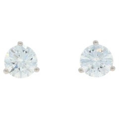 White Gold Diamond Stud Earrings - 14k Round Brilliant 1.45ctw GIA Pierced