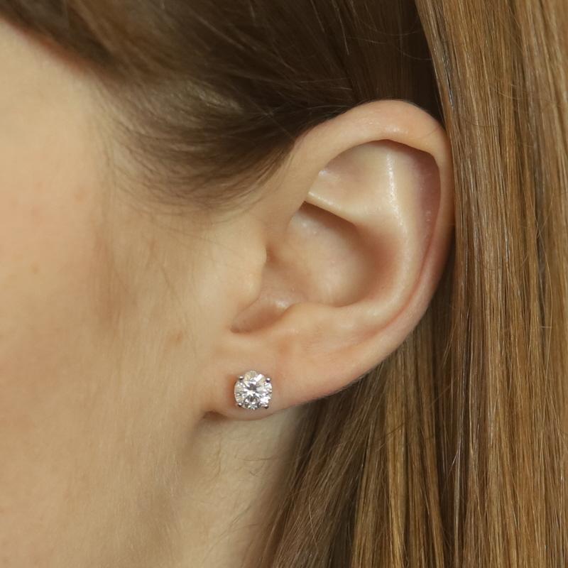 Round Cut White Gold Diamond Stud Earrings 14k Round Brilliant 1.48ctw La Pousette Pierced For Sale