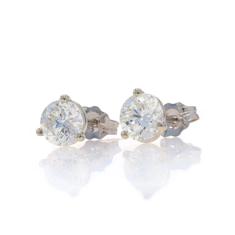 Round Cut White Gold Diamond Stud Earrings - 14k Round Brilliant 1.48ctw Pierced
