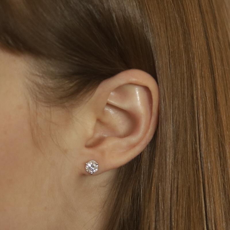 White Gold Diamond Stud Earrings - 14k Round Brilliant 1.48ctw Pierced In New Condition In Greensboro, NC
