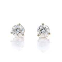 White Gold Diamond Stud Earrings - 14k Round Brilliant 1.48ctw Pierced