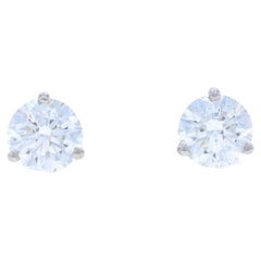 White Gold Diamond Stud Earrings - 14k Round Brilliant 1.80ctw GIA Pierced