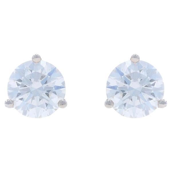 White Gold Diamond Stud Earrings - 14k Round Brilliant 2.00ctw GIA