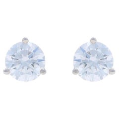 White Gold Diamond Stud Earrings - 14k Round Brilliant 2.00ctw GIA